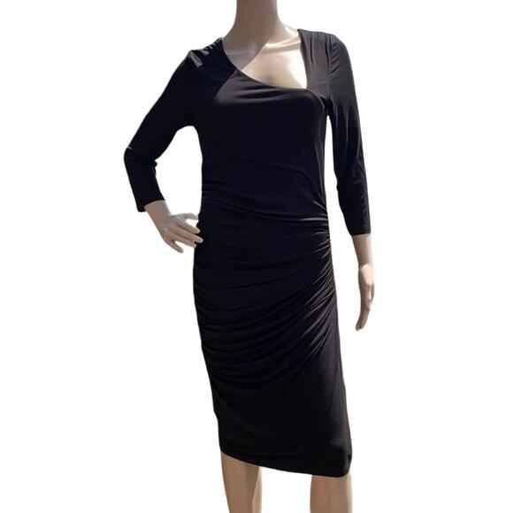 NWT Catherine Malandrino Black Bodycon Dress Long Sleeves Ruched Stretch Large - Picture 4 of 12